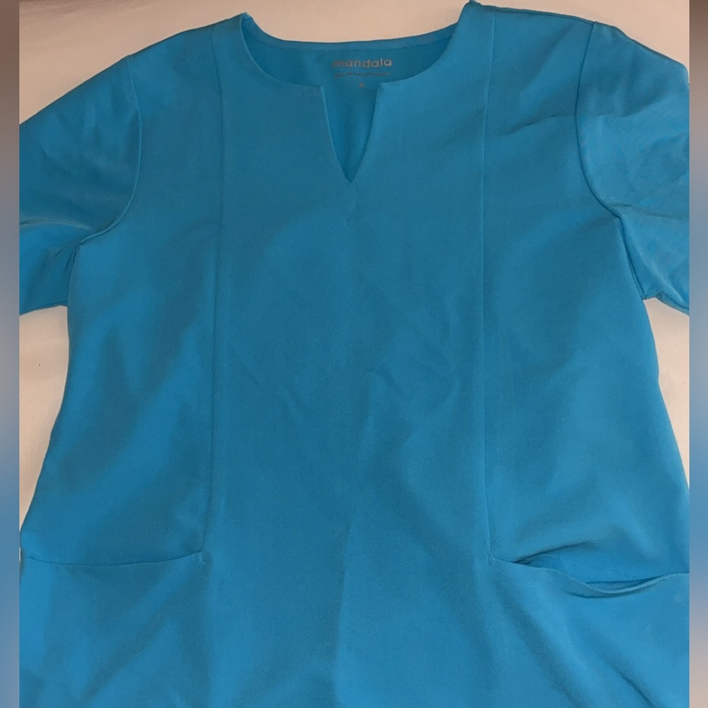 Mandala teal scrub top and bottom